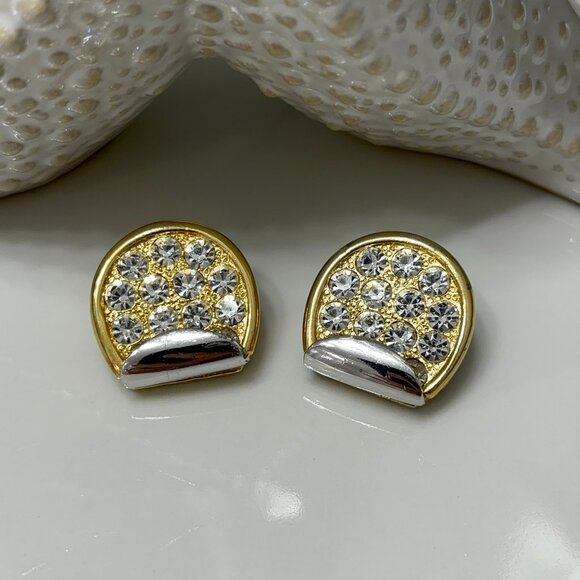LANVIN PARIS VINTAGE RHINESTONE CLIP EARRINGS - Picture 2 of 11
